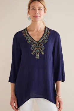 Online Soft Surroundings Paulina Gauze Pullover Navy
