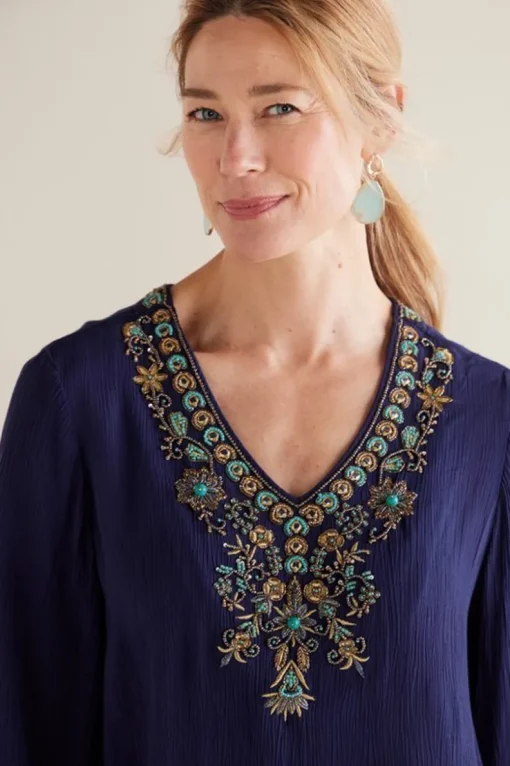 Online Soft Surroundings Paulina Gauze Pullover Navy