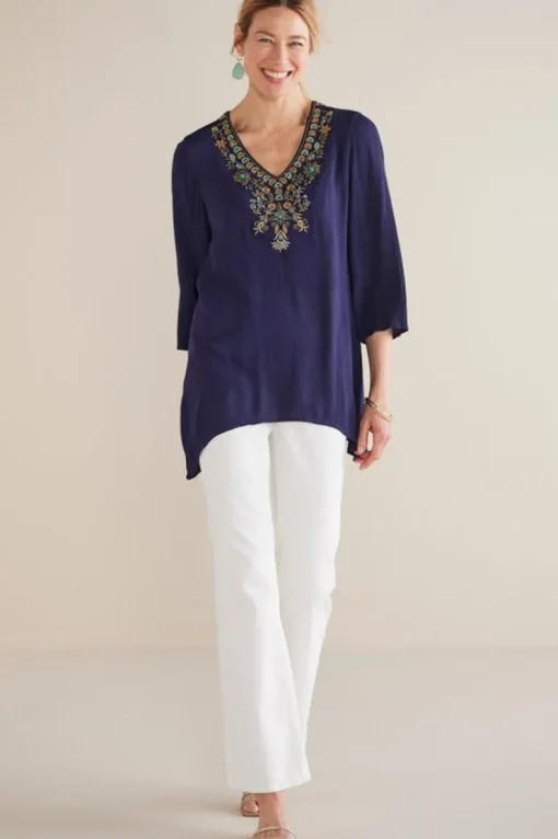 Online Soft Surroundings Paulina Gauze Pullover Navy