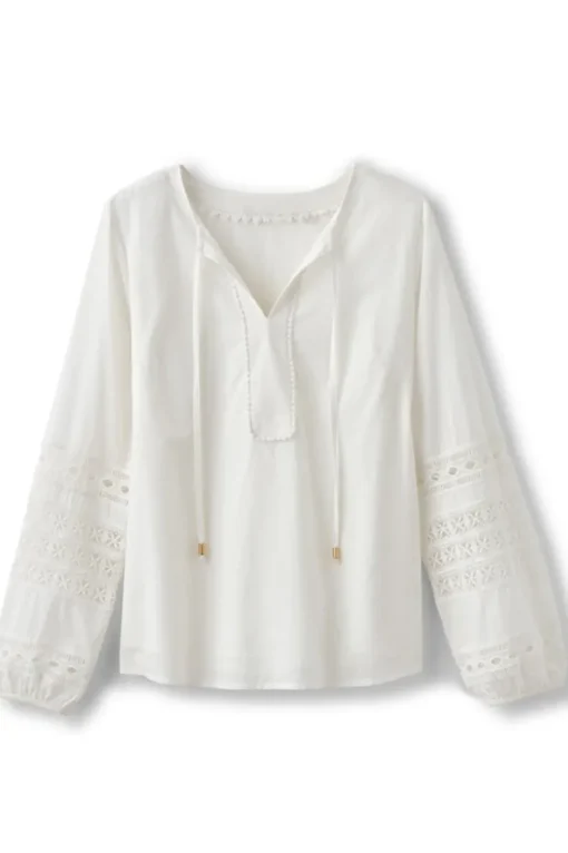Discount Soft Surroundings Prospera Lace Trim Top IvoryPearl