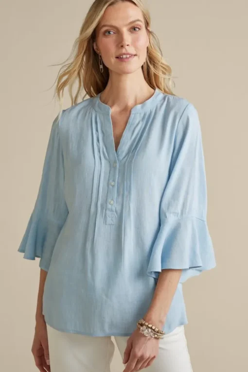 Outlet Soft Surroundings Raisa Linen Blend Top BlueBell