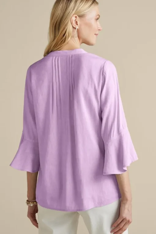 Outlet Soft Surroundings Raisa Linen Blend Top BlueBell