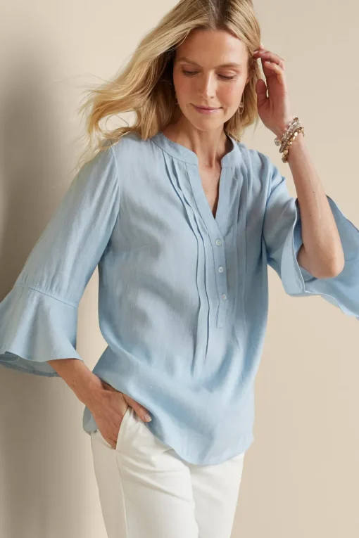 Outlet Soft Surroundings Raisa Linen Blend Top BlueBell