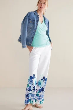 Online Soft Surroundings Ronna Linen Blend Wide Leg Pants WatercolorFloral