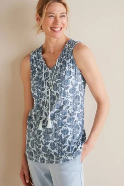 Best Soft Surroundings Roxie Printed Pointelle Tank SantaCruzDitsyWhite