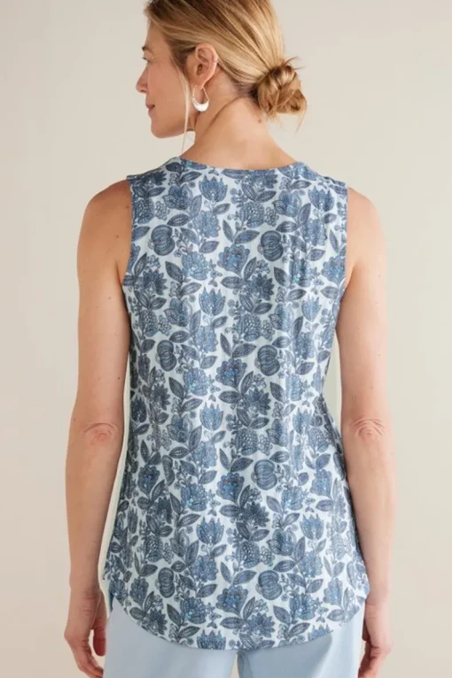 Best Soft Surroundings Roxie Printed Pointelle Tank SantaCruzDitsyWhite