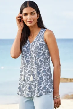 Best Soft Surroundings Roxie Printed Pointelle Tank SantaCruzDitsyWhite