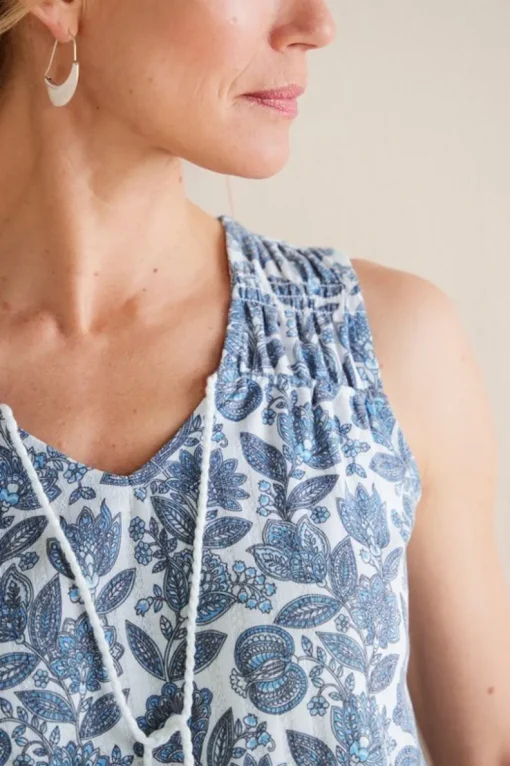 Best Soft Surroundings Roxie Printed Pointelle Tank SantaCruzDitsyWhite