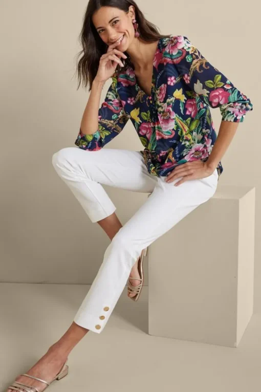 Fashion Soft Surroundings Samantha Georgette Top NavyPaisley