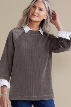 Hot Soft Surroundings Samina Corduroy Pullover ShorelineGrey