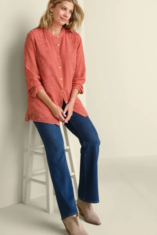 New Soft Surroundings Serafine Embroidered Tunic ApricotBrandy