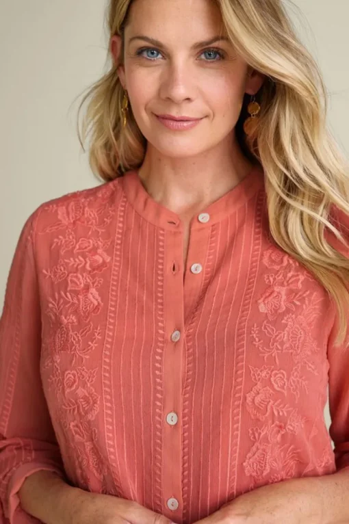 New Soft Surroundings Serafine Embroidered Tunic ApricotBrandy