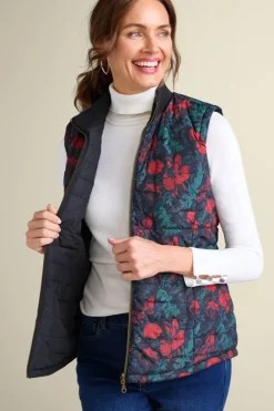 Discount Soft Surroundings Sienna Reversible Puffer Vest WildflowerAntiqueBlack