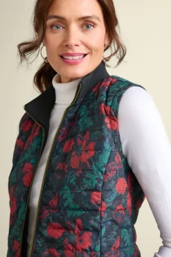 Discount Soft Surroundings Sienna Reversible Puffer Vest WildflowerAntiqueBlack