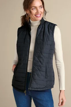 Discount Soft Surroundings Sienna Reversible Puffer Vest WildflowerAntiqueBlack
