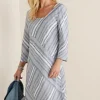 New Soft Surroundings Sonya Linen Dress White/Blue