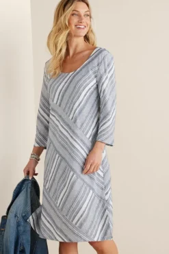 New Soft Surroundings Sonya Linen Dress White/Blue