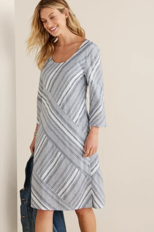 New Soft Surroundings Sonya Linen Dress White/Blue