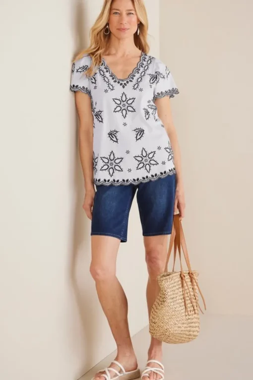 Fashion Soft Surroundings Teres Embroidered Tee IvoryPearl