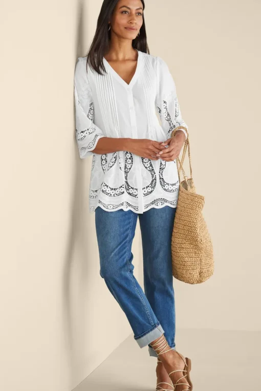 New Soft Surroundings Trella Eyelet Top