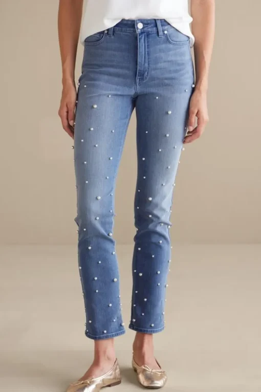 Clearance Soft Surroundings Ultimate Denim Pearl Straight Leg Jeans IcyBlueWash