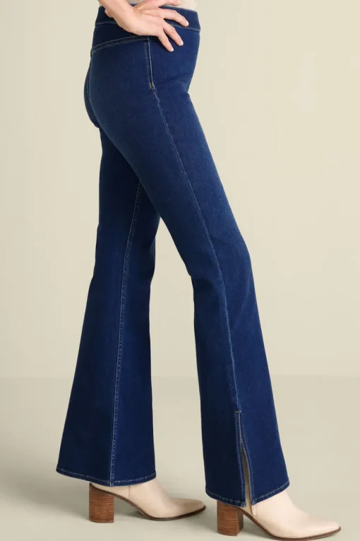 Best Soft Surroundings Ultimate Denim Slit Hem Flare Jeans TidalBlueWash