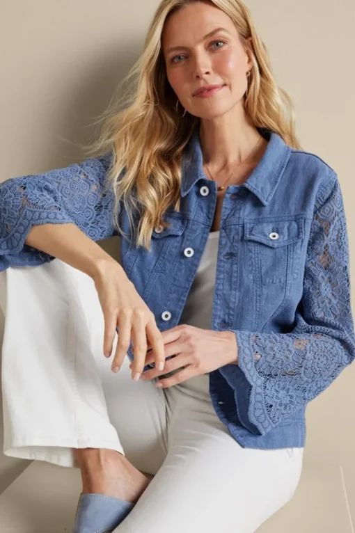 Discount Soft Surroundings Varese Linen Blend Jacket ColonyBlue