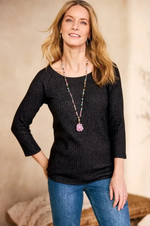 Fashion Soft Surroundings Veda Rib Top WashedBlack