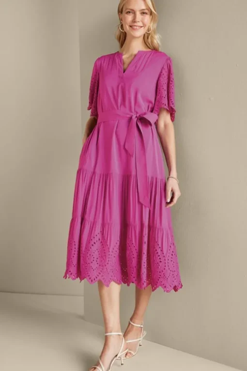 New Soft Surroundings Verena Eyelet Midi Dress DeepOrchid