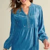 Best Soft Surroundings Verna Embellished Velvet Tunic BlueSapphire