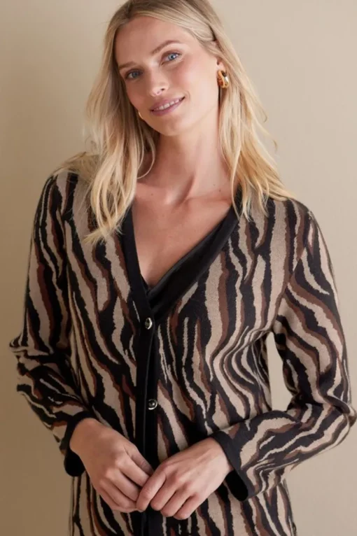 Best Soft Surroundings Veronica Jacquard Cardigan NeutralAnimal