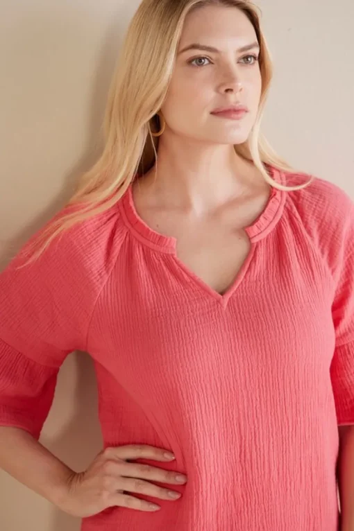 Clearance Soft Surroundings Vinka Gauze Pullover SunkistCoral
