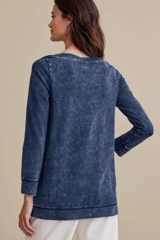 Discount Soft Surroundings Washed Make It Snappy Pullover DenimBlue