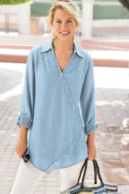 New Soft Surroundings Washed Tencel™ Tunic LightWashDenim