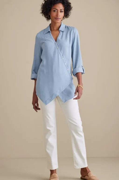 New Soft Surroundings Washed Tencel™ Tunic LightWashDenim